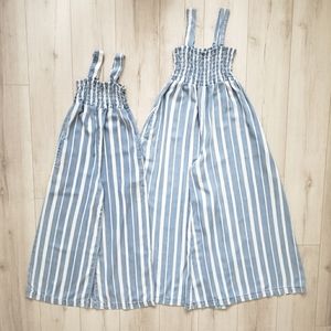 Women Wide Leg Summer Overall Jumpsuit White Blue Stripes Size 26 NWOT
